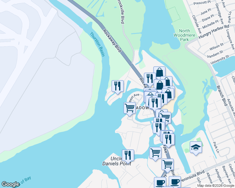 map of restaurants, bars, coffee shops, grocery stores, and more near 155-25 Broad Street in Queens