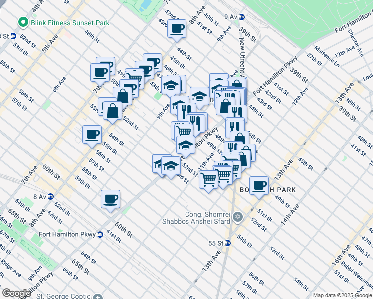 map of restaurants, bars, coffee shops, grocery stores, and more near 5015 10th Avenue in Brooklyn