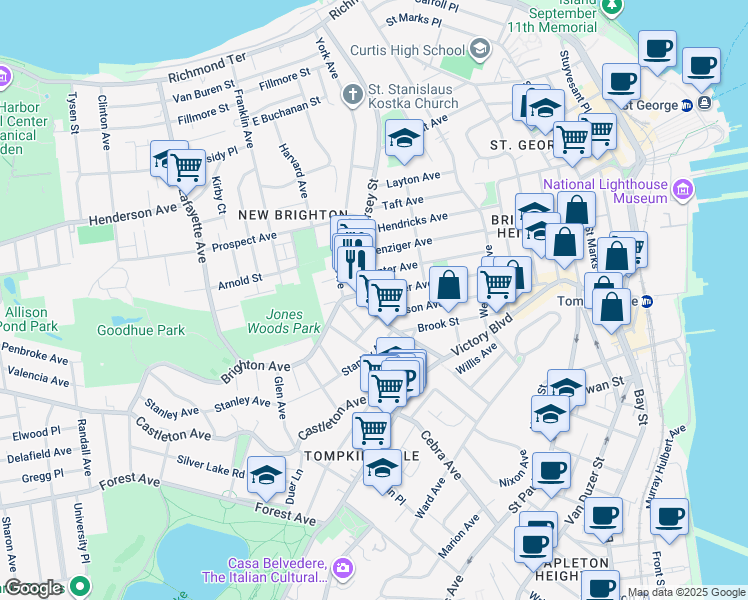 map of restaurants, bars, coffee shops, grocery stores, and more near 133 Scribner Avenue in Staten Island