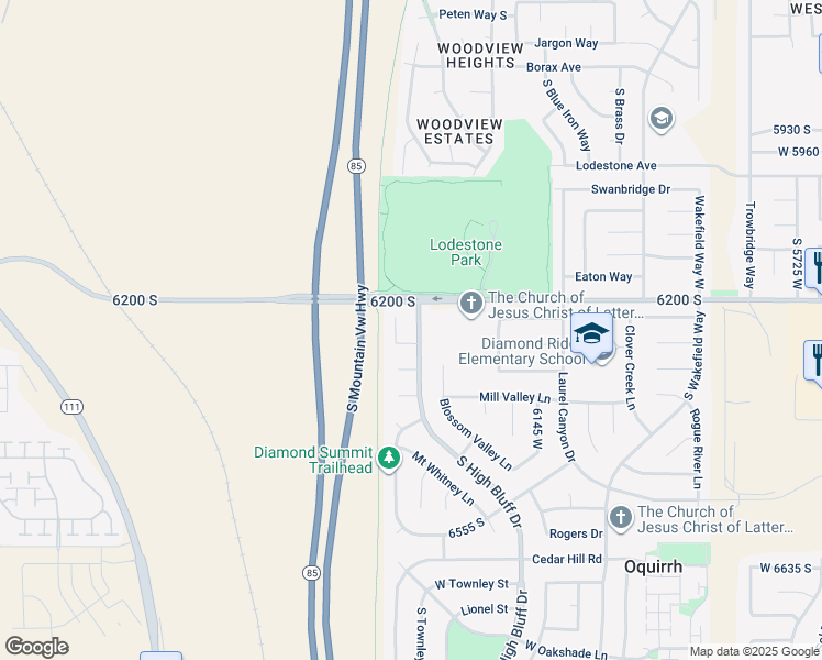 map of restaurants, bars, coffee shops, grocery stores, and more near 6248 South High Bluff Drive in Salt Lake City