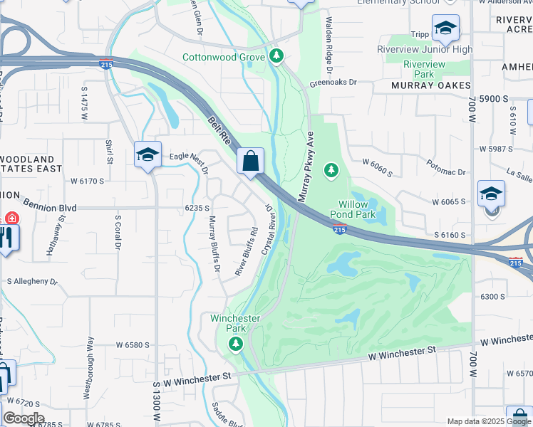 map of restaurants, bars, coffee shops, grocery stores, and more near 6238 South 1180 West in Murray