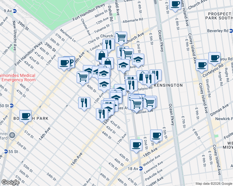 map of restaurants, bars, coffee shops, grocery stores, and more near in Brooklyn