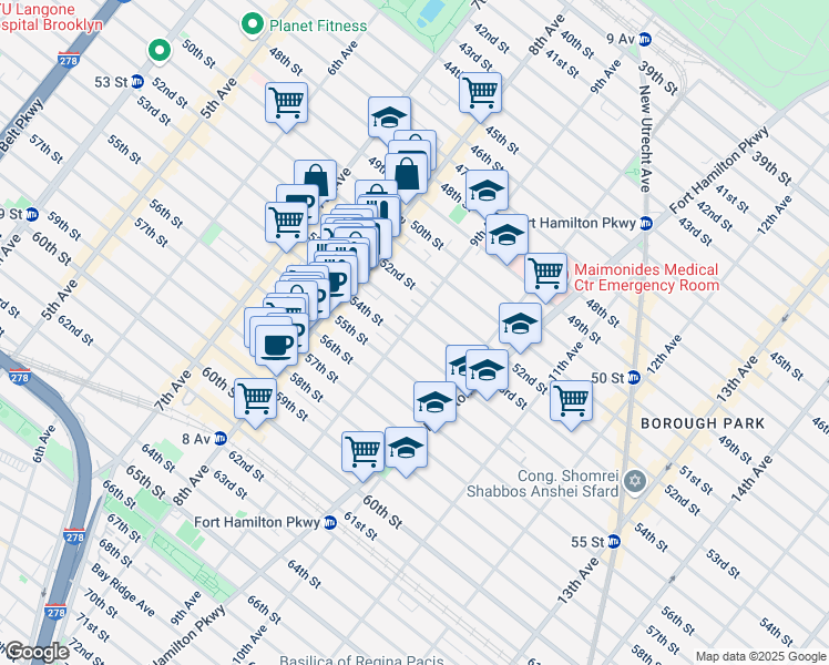 map of restaurants, bars, coffee shops, grocery stores, and more near 5313 9th Avenue in Brooklyn