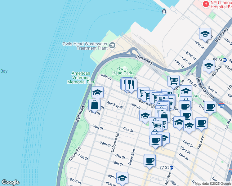 map of restaurants, bars, coffee shops, grocery stores, and more near 83 Bay Ridge Avenue in Brooklyn