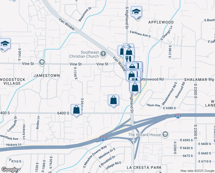 map of restaurants, bars, coffee shops, grocery stores, and more near 1875 Jeremy Drive in Murray