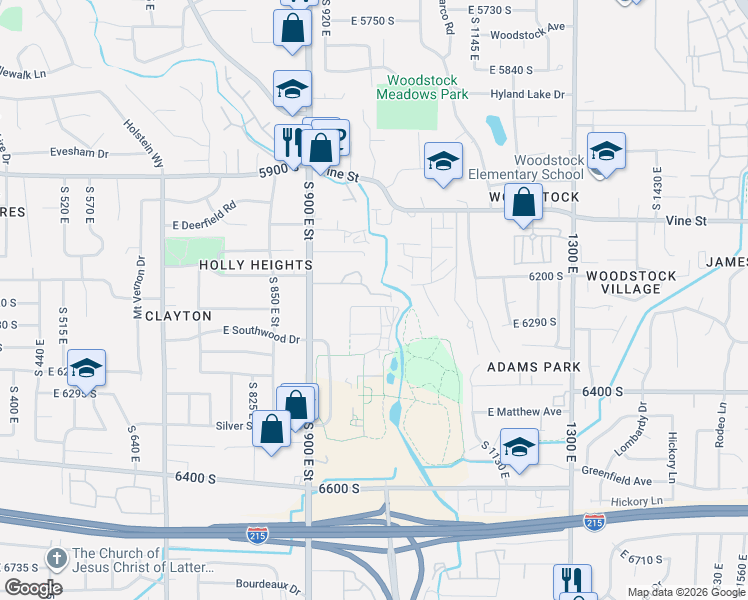 map of restaurants, bars, coffee shops, grocery stores, and more near 986 East Wheeler Farm Cove in Murray