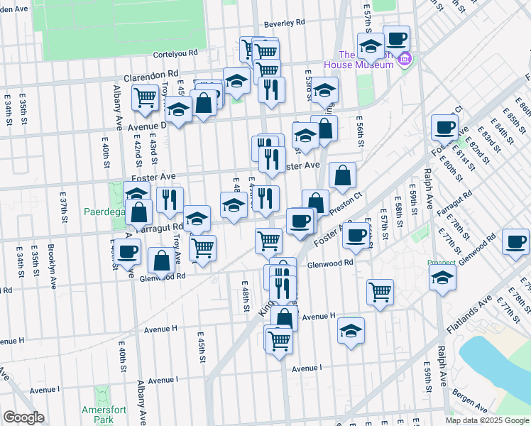 map of restaurants, bars, coffee shops, grocery stores, and more near 938 East 51st Street in Brooklyn