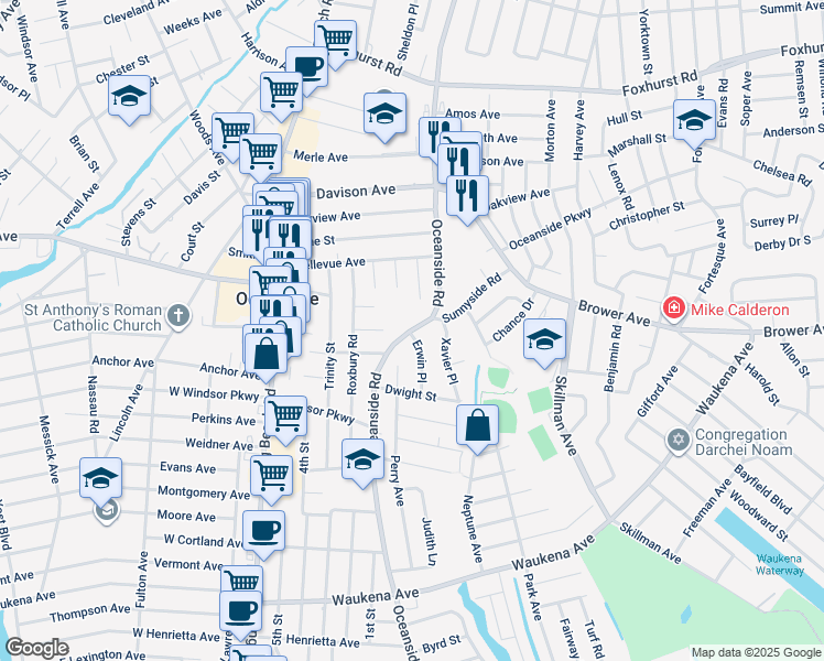 map of restaurants, bars, coffee shops, grocery stores, and more near 3032 Oceanside Road in Oceanside