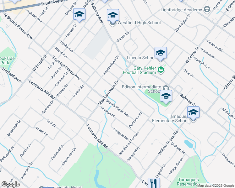 map of restaurants, bars, coffee shops, grocery stores, and more near 712 Hyslip Avenue in Westfield