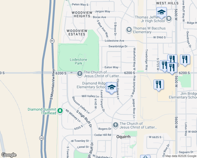 map of restaurants, bars, coffee shops, grocery stores, and more near 6125 W Deer Springs Ln in Salt Lake City