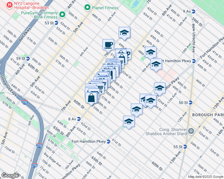 map of restaurants, bars, coffee shops, grocery stores, and more near 833 55th Street in Brooklyn