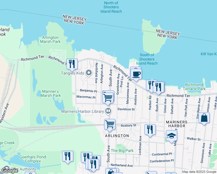 map of restaurants, bars, coffee shops, grocery stores, and more near 85 South Avenue in Staten Island