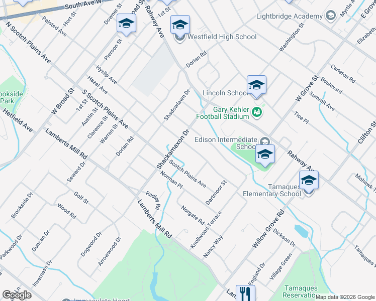 map of restaurants, bars, coffee shops, grocery stores, and more near 712 Hyslip Avenue in Westfield