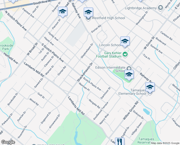 map of restaurants, bars, coffee shops, grocery stores, and more near 712 Hyslip Ave in Westfield