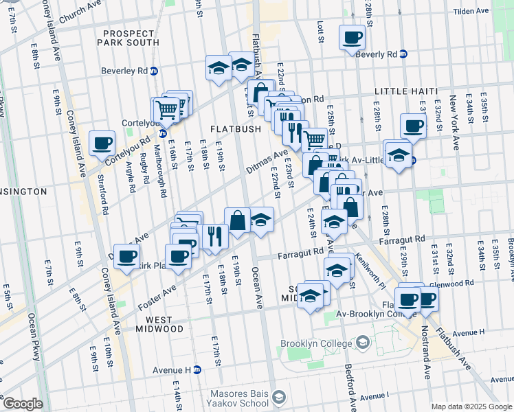 map of restaurants, bars, coffee shops, grocery stores, and more near 2010 Newkirk Avenue in Brooklyn