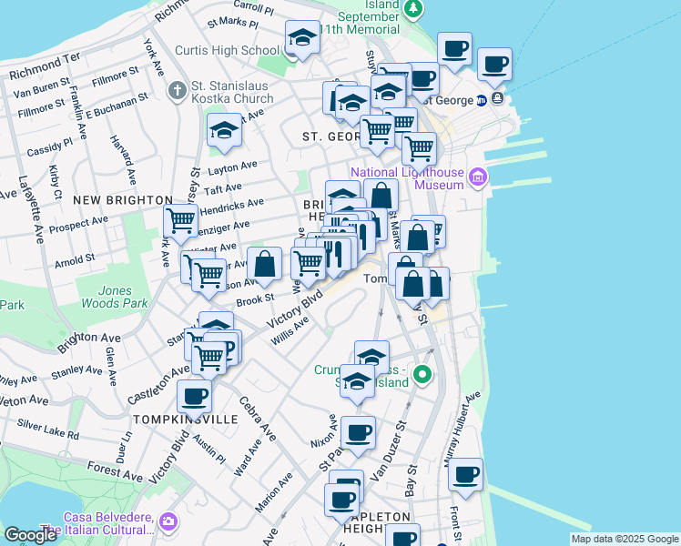 map of restaurants, bars, coffee shops, grocery stores, and more near 52 Corson Avenue in Staten Island