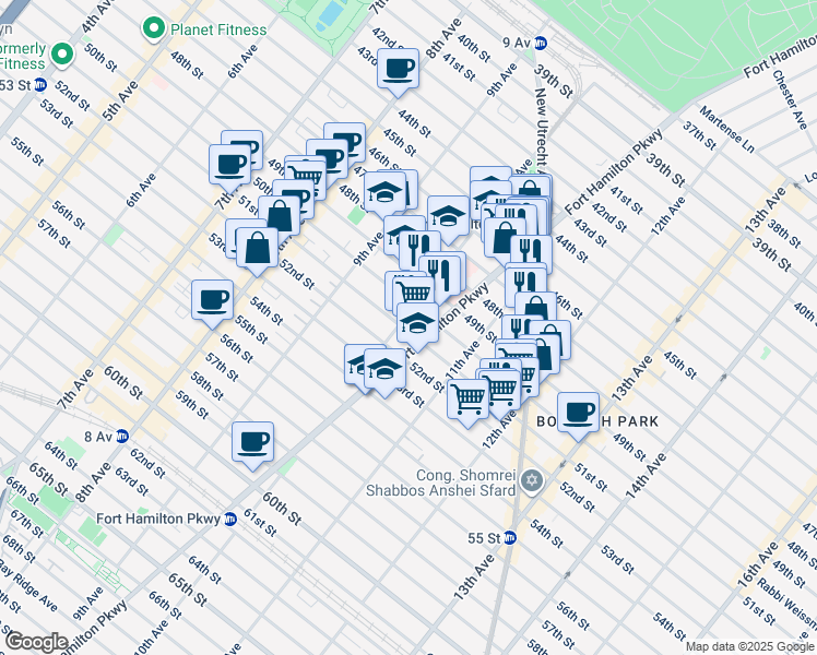 map of restaurants, bars, coffee shops, grocery stores, and more near 5015 10th Avenue in Brooklyn
