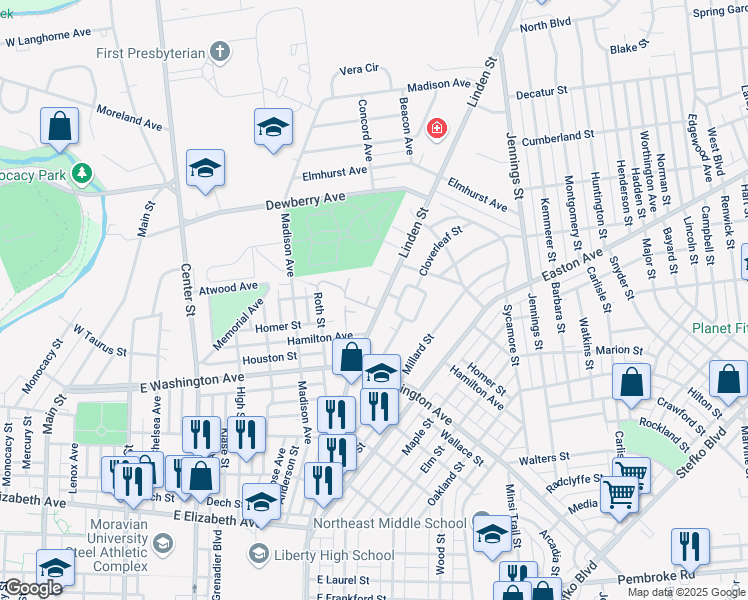 map of restaurants, bars, coffee shops, grocery stores, and more near 391 Carver Drive in Bethlehem