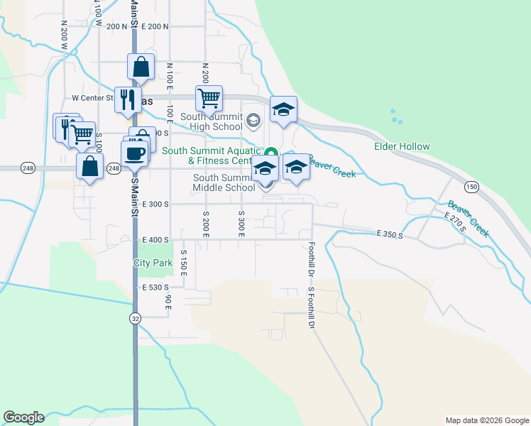 map of restaurants, bars, coffee shops, grocery stores, and more near 312 South 380 in Kamas