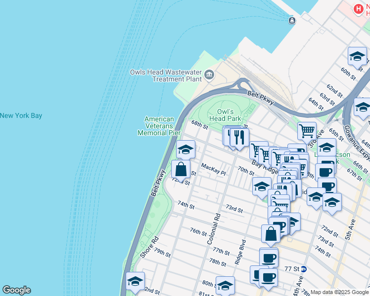 map of restaurants, bars, coffee shops, grocery stores, and more near 11 70th Street in Brooklyn
