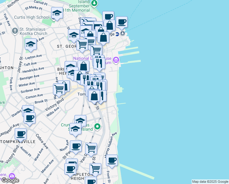map of restaurants, bars, coffee shops, grocery stores, and more near in Staten Island