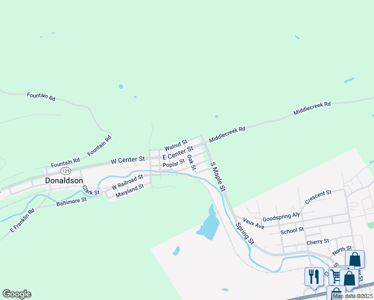 map of restaurants, bars, coffee shops, grocery stores, and more near East Center Street in Donaldson
