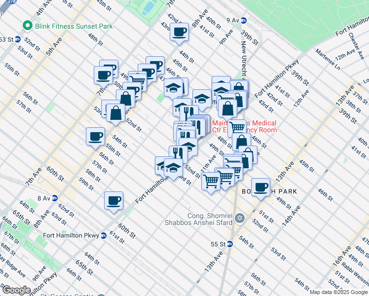 map of restaurants, bars, coffee shops, grocery stores, and more near 5015 10th Avenue in Brooklyn