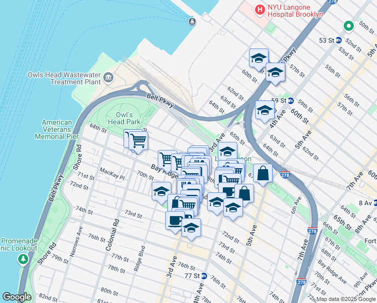 map of restaurants, bars, coffee shops, grocery stores, and more near 246 67th Street in Brooklyn