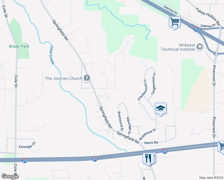 map of restaurants, bars, coffee shops, grocery stores, and more near 116 Mabee Avenue in East Peoria