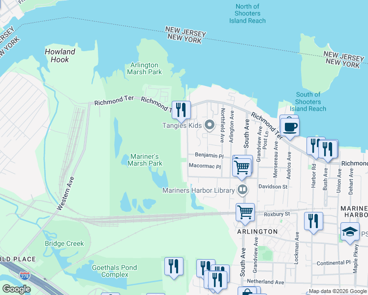 map of restaurants, bars, coffee shops, grocery stores, and more near 92 Holland Avenue in Staten Island