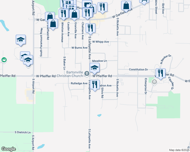 map of restaurants, bars, coffee shops, grocery stores, and more near 4812 W Pfeiffer Rd in Bartonville