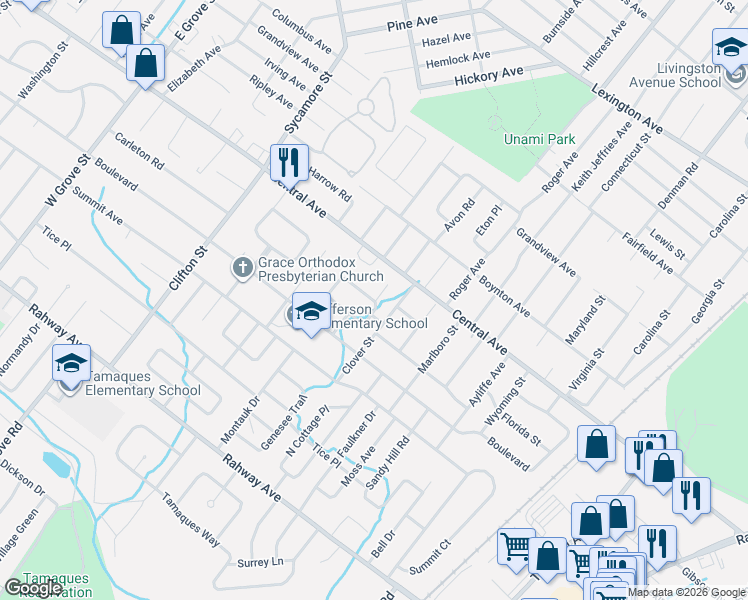 map of restaurants, bars, coffee shops, grocery stores, and more near 24 Byron Court in Westfield