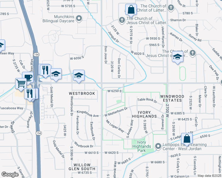 map of restaurants, bars, coffee shops, grocery stores, and more near 3127 Bald Mountain Drive in West Jordan