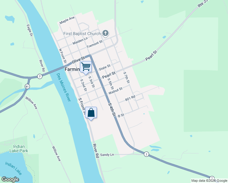 map of restaurants, bars, coffee shops, grocery stores, and more near 500 Walnut Street in Farmington