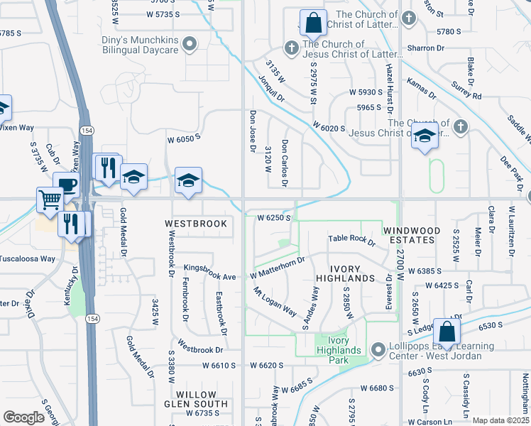 map of restaurants, bars, coffee shops, grocery stores, and more near 3127 Bald Mountain Drive in West Jordan