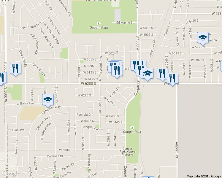 map of restaurants, bars, coffee shops, grocery stores, and more near 4959 Aspen Park Dr in West Jordan