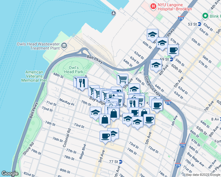 map of restaurants, bars, coffee shops, grocery stores, and more near 246 67th Street in Brooklyn