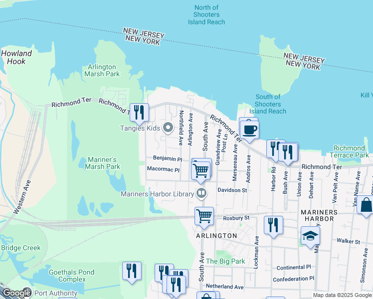 map of restaurants, bars, coffee shops, grocery stores, and more near 96 Arlington Avenue in Staten Island