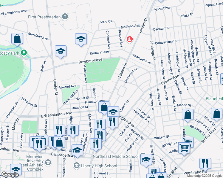 map of restaurants, bars, coffee shops, grocery stores, and more near 391 Carver Drive in Bethlehem