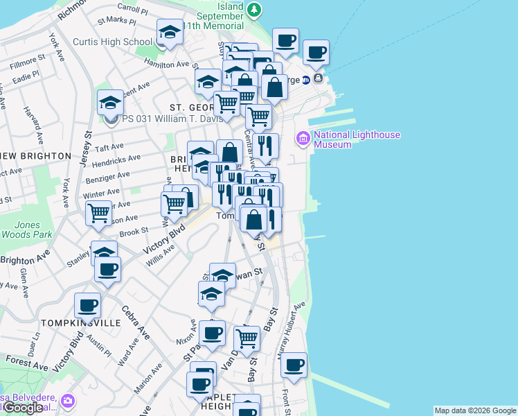 map of restaurants, bars, coffee shops, grocery stores, and more near in Staten Island