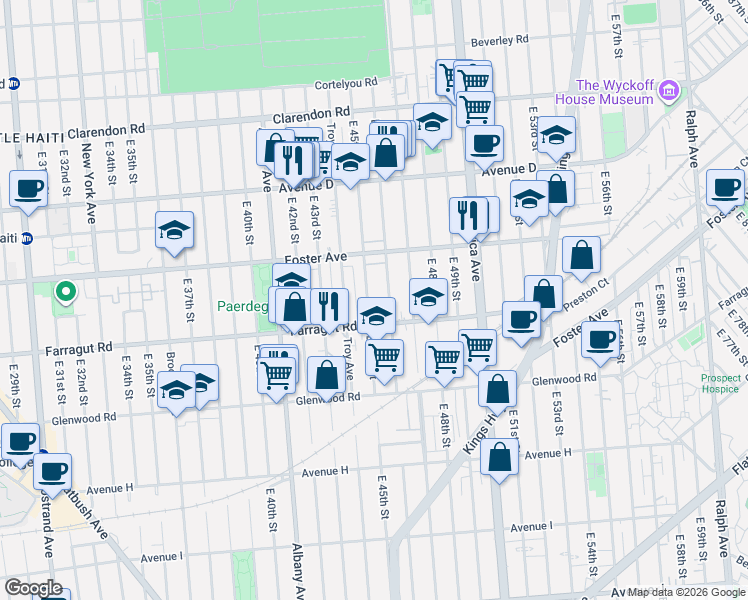 map of restaurants, bars, coffee shops, grocery stores, and more near 949 East 45th Street in Brooklyn