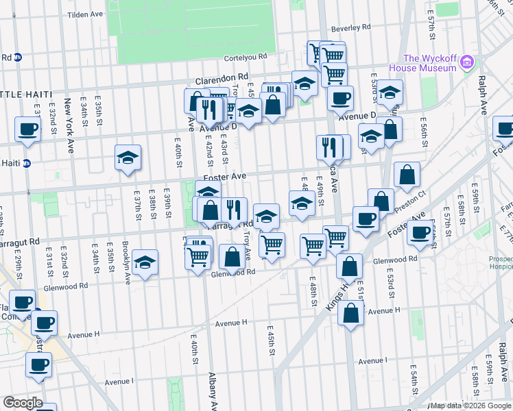 map of restaurants, bars, coffee shops, grocery stores, and more near 949 East 45th Street in Brooklyn
