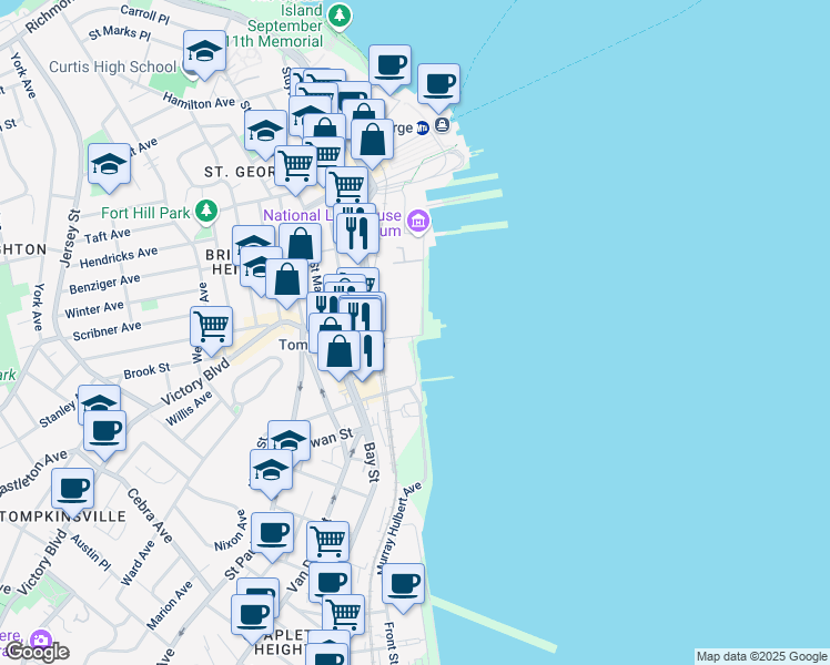 map of restaurants, bars, coffee shops, grocery stores, and more near in Staten Island