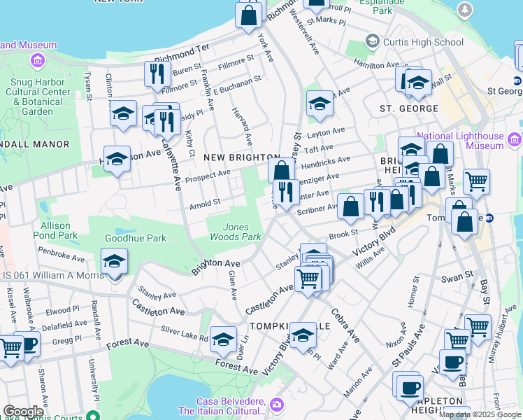 map of restaurants, bars, coffee shops, grocery stores, and more near 26 Van Tuyl Street in Staten Island