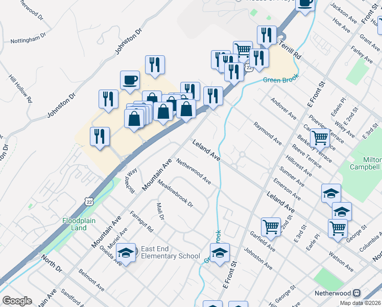 map of restaurants, bars, coffee shops, grocery stores, and more near 480 Mountain Avenue in North Plainfield