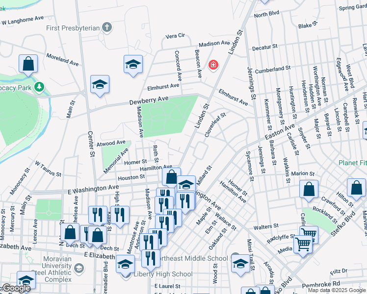 map of restaurants, bars, coffee shops, grocery stores, and more near 391 Carver Drive in Bethlehem