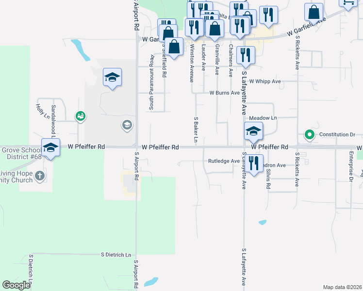 map of restaurants, bars, coffee shops, grocery stores, and more near 5101-5441 W Pfeiffer Rd in Bartonville
