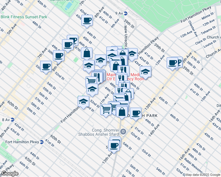 map of restaurants, bars, coffee shops, grocery stores, and more near 4816 11th Avenue in Brooklyn