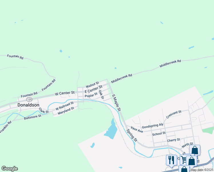 map of restaurants, bars, coffee shops, grocery stores, and more near East Center Street in Donaldson