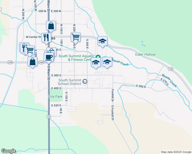 map of restaurants, bars, coffee shops, grocery stores, and more near 312 South 380 in Kamas